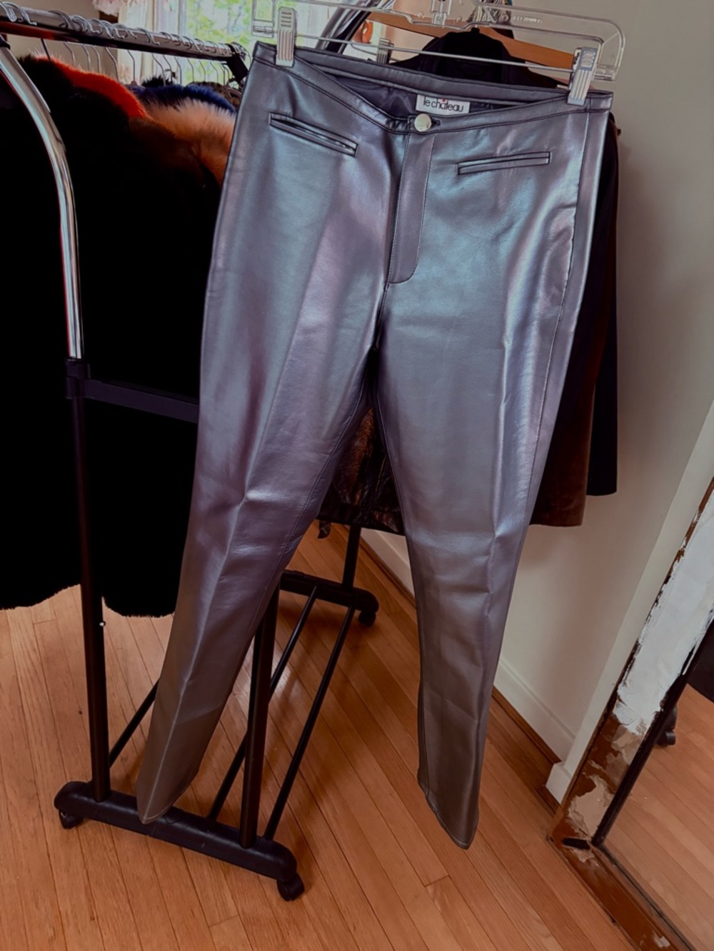Vintage Le Château 2Pc Silver Metallic Faux Leather Jacket & Pants Set Sz:Small - Picture 11 of 15